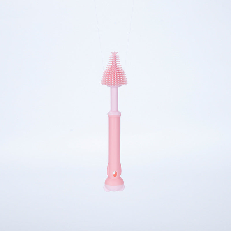 Multifunctional baby silicone bottle brush 360 degree rotating baby long handle pacifier brush can hang cup cleaning brush