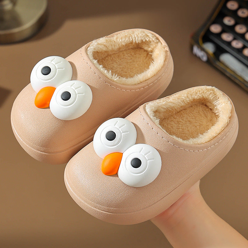 Winter waterproof, non-slip and warm for kids girls cartoon parent-child furry boys baby children cotton slippers