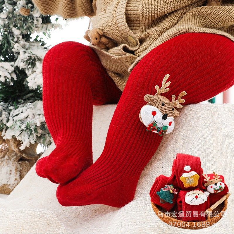 Children's Spring and Autumn Festive Red Pantyhose Female Baby 100 Days Old Low Pants Baby Cartoon Christmas New Year Stockings