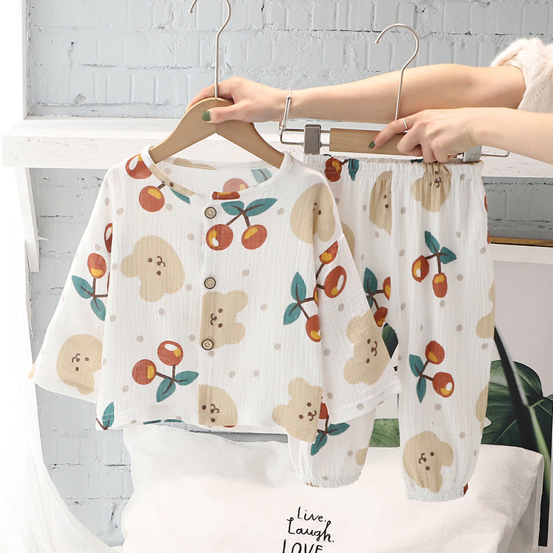 2022 Summer Baby Pajamas Set Casual Cartoon Boys and Girls Air Conditioning Clothes Class A Safety Home Clothes Two-piece Set