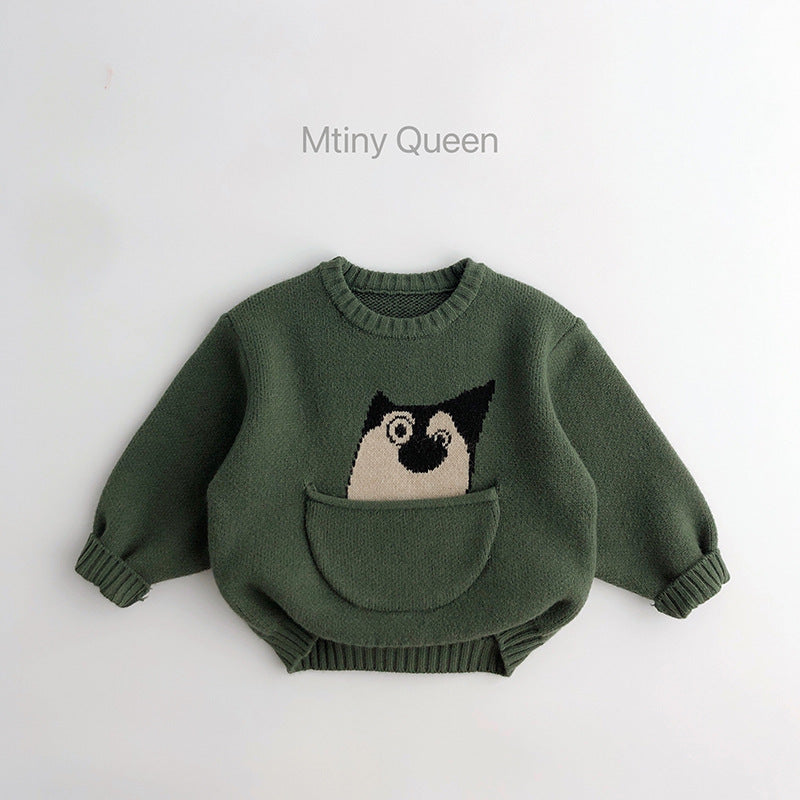 Pocket baby~cute~children's sweater autumn and winter Korean version men and women's trendy cartoon pullover sweater loose