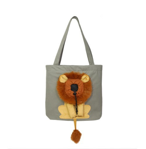 New outcropping lion-shaped shoulder bag cat and dog small pet canvas out-going tote bag pet bag