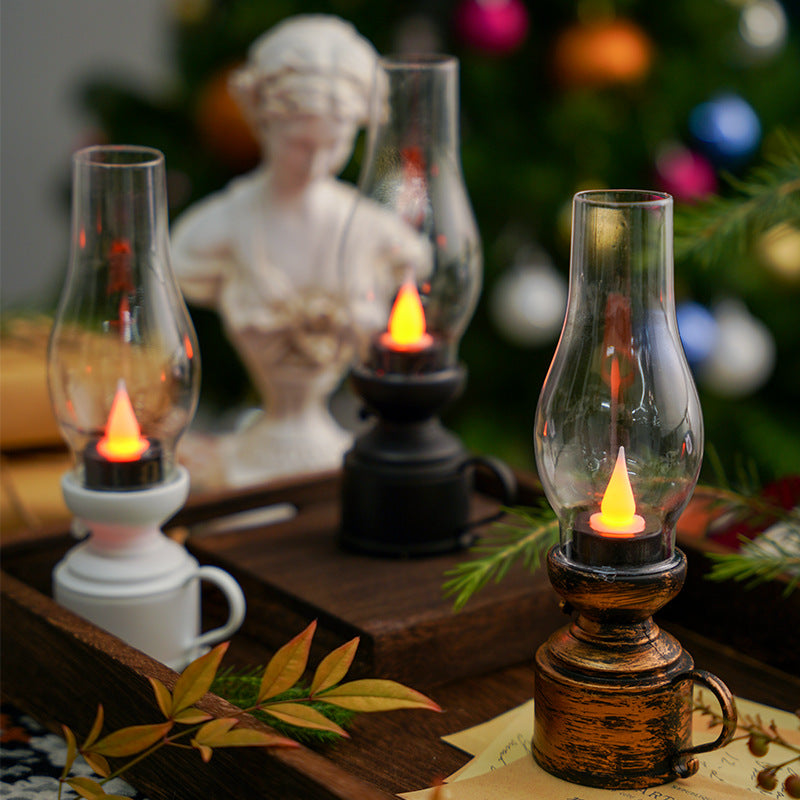 Christmas retro luminous electronic kerosene lamp desktop ornaments New Year Halloween oil lamp scene layout decoration
