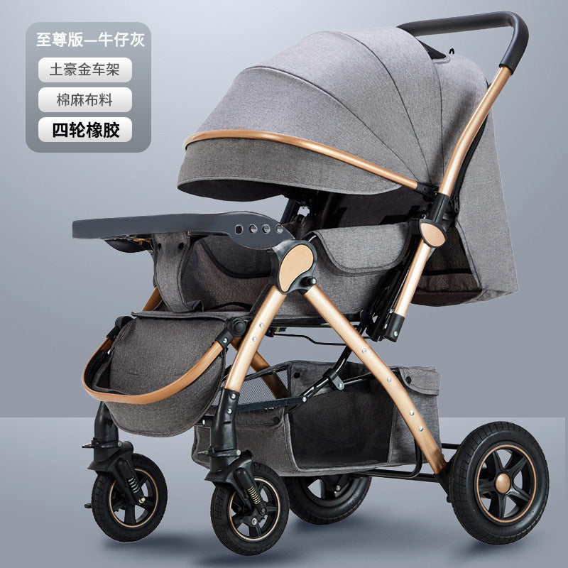 Baby stroller for children, lightweight and easy to fold, can sit and lie down with umbrella, good driver, four wheels and high view