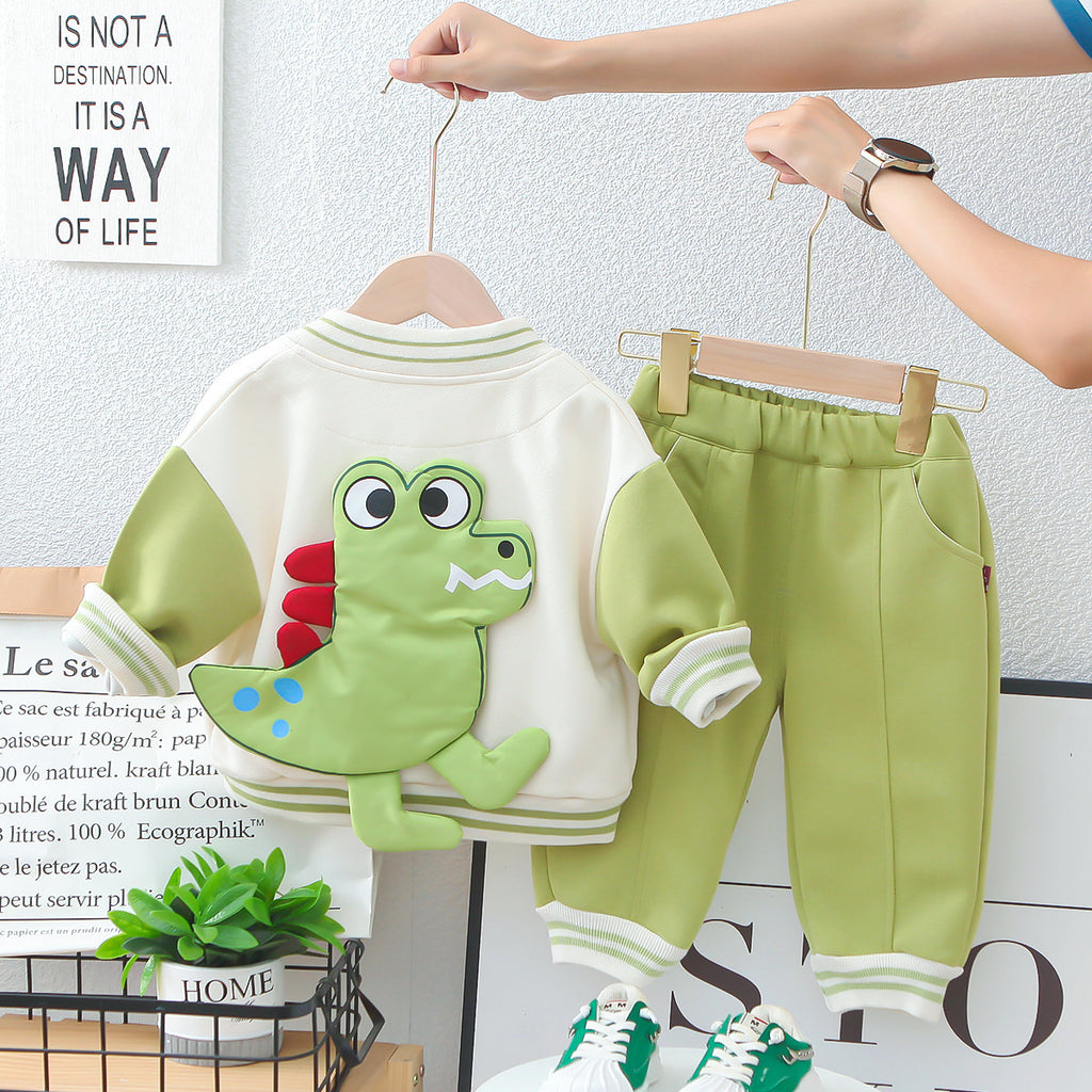 Children's clothing boys autumn suits new children's spring and autumn trendy baby cartoon three-dimensional dinosaur long-sleeved three-piece suit