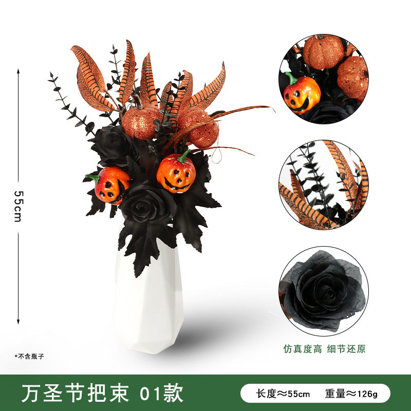 Halloween black maple leaf cuttings Ghost Festival horror home decoration simulation flower cuttings dead branches skull cuttings