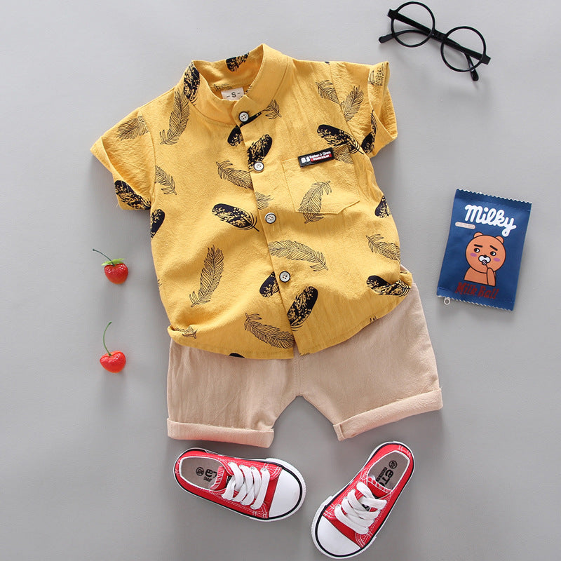 Cross-border children's clothing source manufacturers wholesale summer Korean version of thin baby suits cartoon trendy casual two-piece suits
