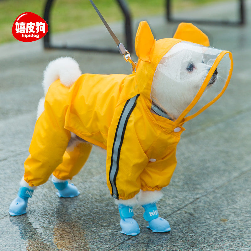 Puppy dog raincoat four-legged waterproof all-inclusive Teddy raincoat pet rain clothes for small and medium-sized dogs Bichon Pomeranian