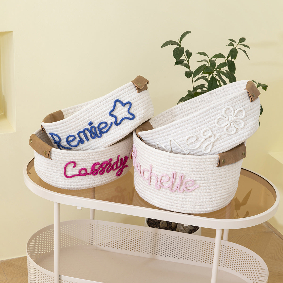 Etsy can be edited pet name name cute style cotton rope storage basket children's toy book storage basket oval