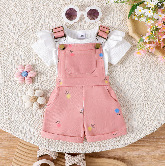 Foreign trade cross-border European and American summer baby girl suits infant and toddler flying sleeve short-sleeved romper printed overalls