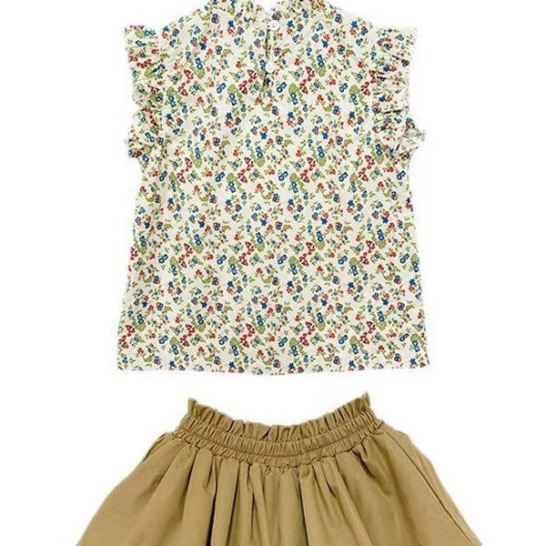 Korean children's clothing summer new style girls' fashionable suit baby floral ruffle shirt flower bud pants two-piece suit trendy