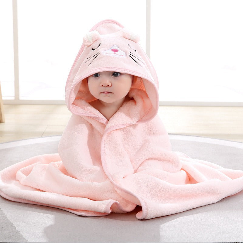 Children's bath towel baby blanket coral fleece embroidered cartoon hooded anti-kick cloak coral fleece baby cloak bath towel