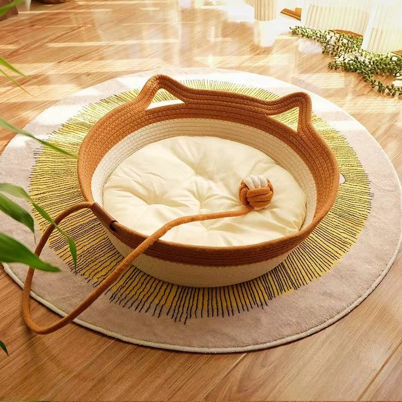 Rattan cat nest for all seasons, woven cat nest, Teddy dog nest, pet mat, toy ball, cat nest manufacturer wholesale