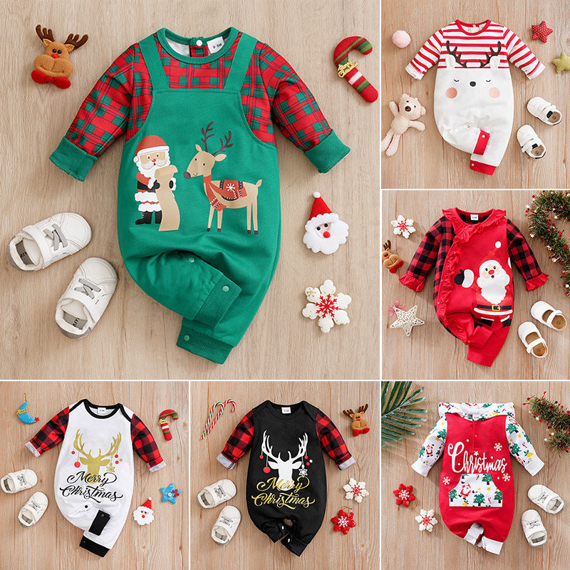 Autumn and winter Christmas baby jumpsuit baby clothes long-sleeved newborn crawling clothes baby Christmas clothing cross-border