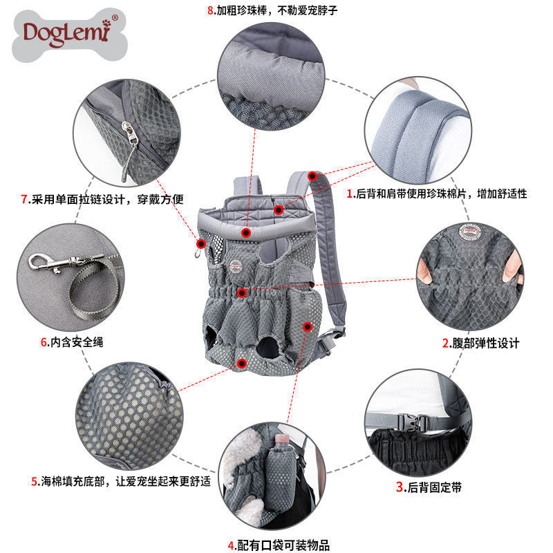 Dog backpack portable four-legged backpack large chest bag Teddy Bichon French bulldog cat breathable pet backpack