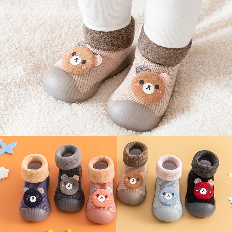 Floor socks children's autumn and winter plus velvet baby toddler shoes soft bottom indoor baby socks shoes non-slip boys and girls shoes and socks