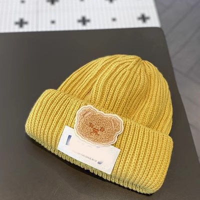 New autumn and winter children's warm hats cute bear double ball hats infant baby warm ear protection knitted wool hat