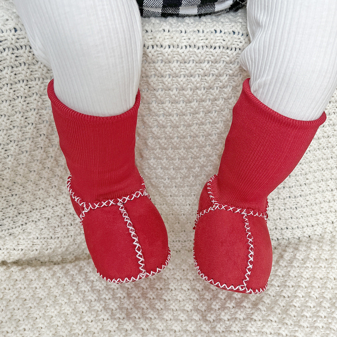 Autumn and winter newborn baby toddler shoes non-slip thickened anti-wool boys and girls do not fall off socks shoes soft sole