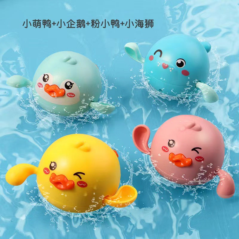 Douyin hot selling children's bathroom water swimming little penguin crab chain cool swim baby bath water toys