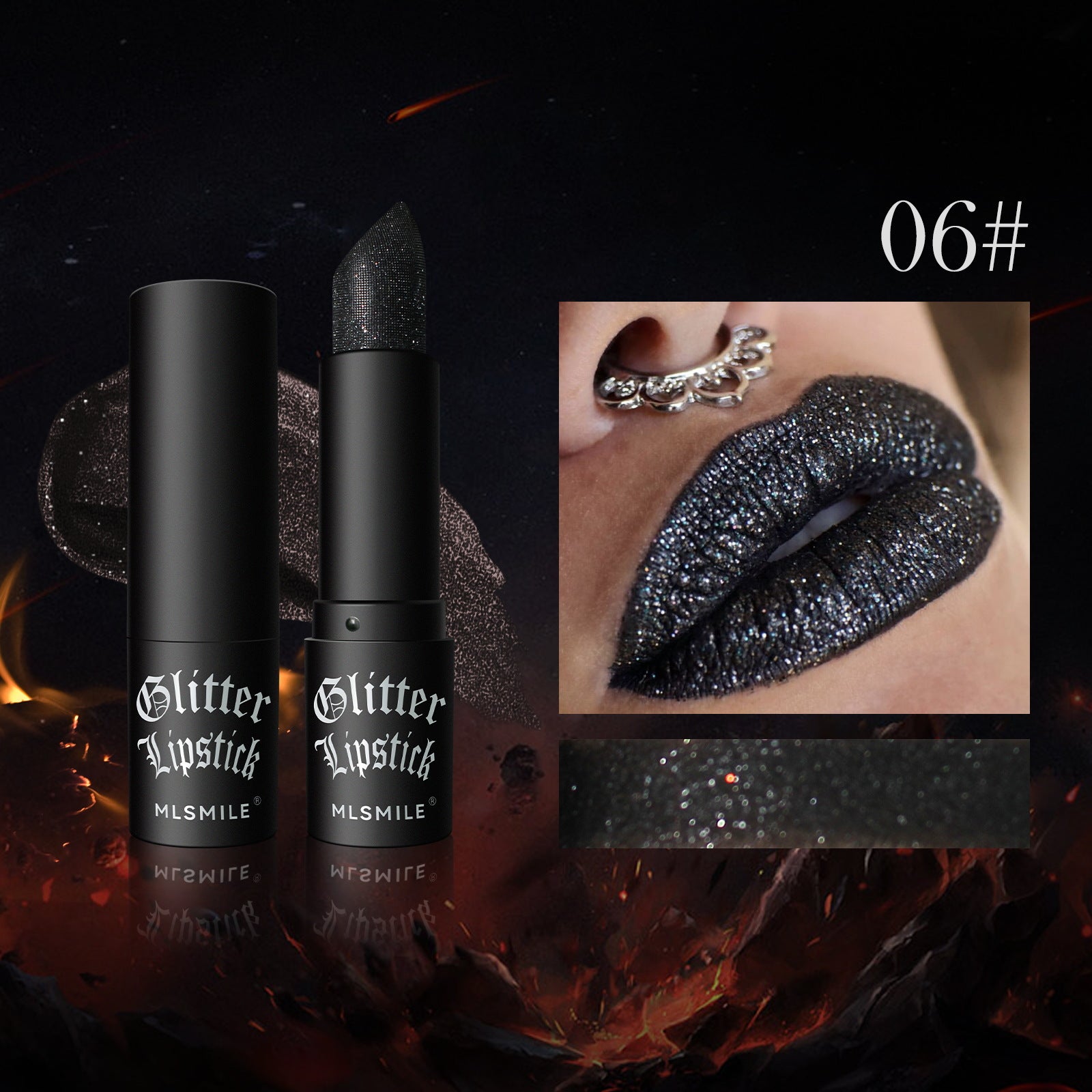 MLSMILE cross-border non-stick matte lipstick flash diamond lipstick lipstick Halloween dark vampire makeup