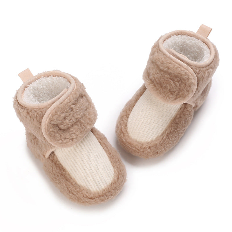 Baby cotton shoes 0-1 years old plus velvet winter soft sole toddler shoes for boys and girls non-slip