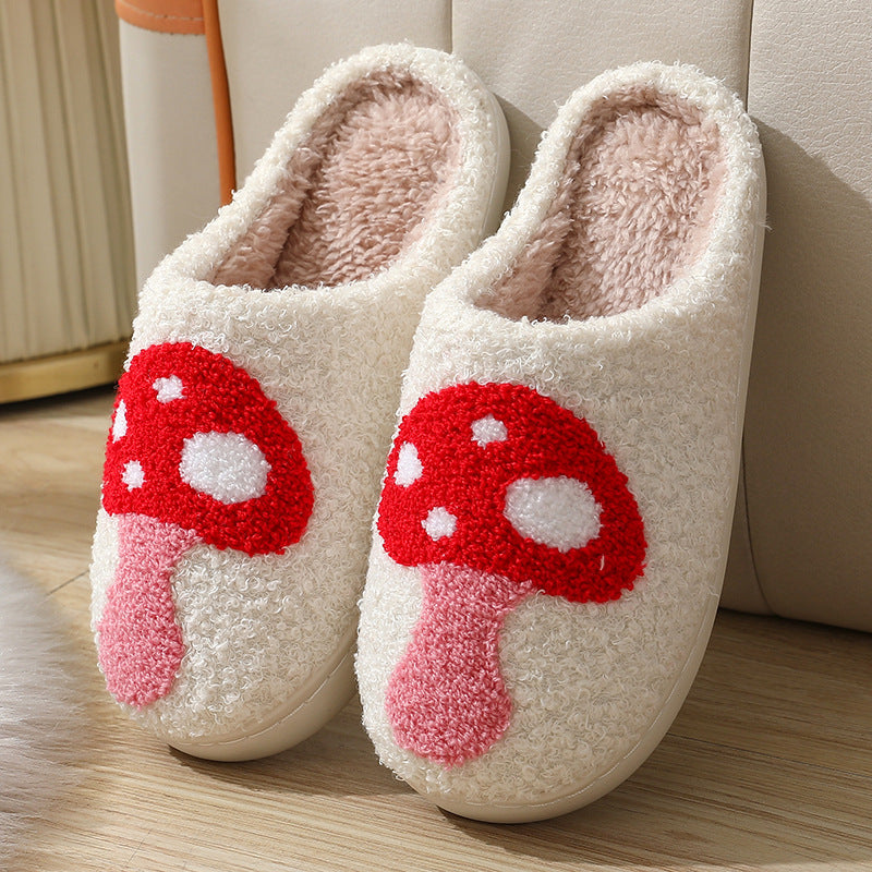 Halloween cross-border mushroom hot sale winter peach heart cotton slippers women wholesale indoor home rainbow plush warm slippers
