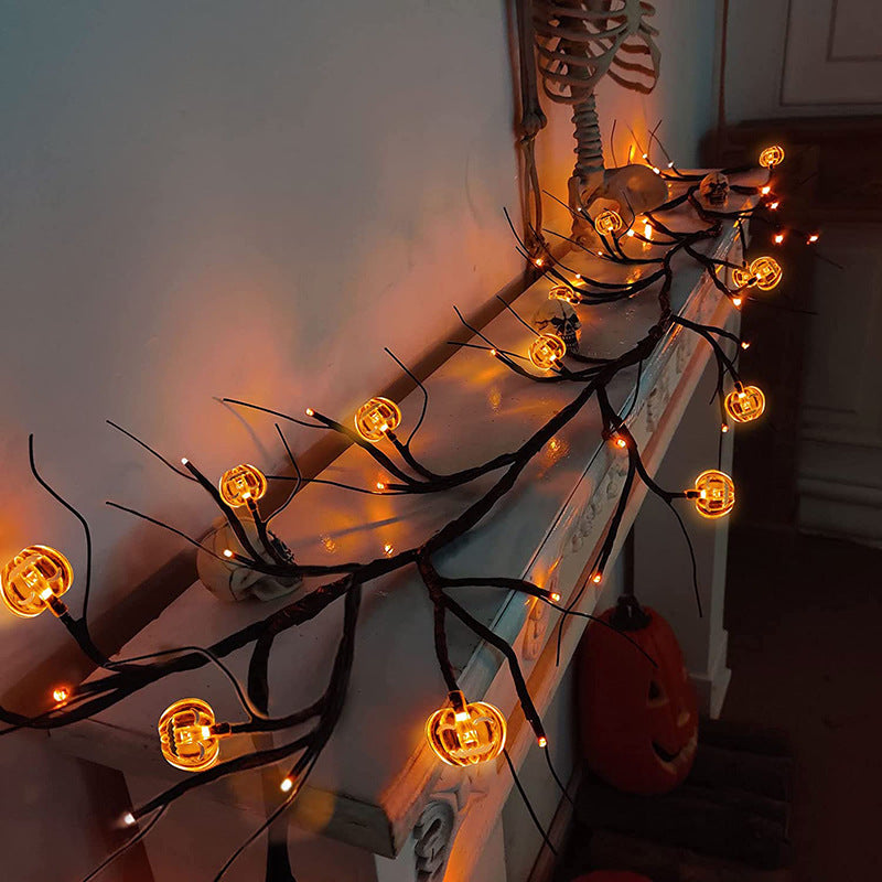 Cross-border spider bat shape lamp ghost festival atmosphere decoration lamp layout Halloween rattan lamp LED simulation tree lamp