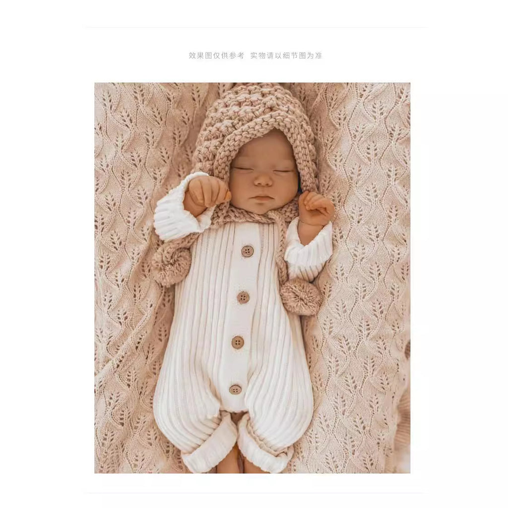Korean version of ins style baby jumpsuit autumn and winter clothes solid color striped knitted crawling clothes boys and girls baby sweater romper