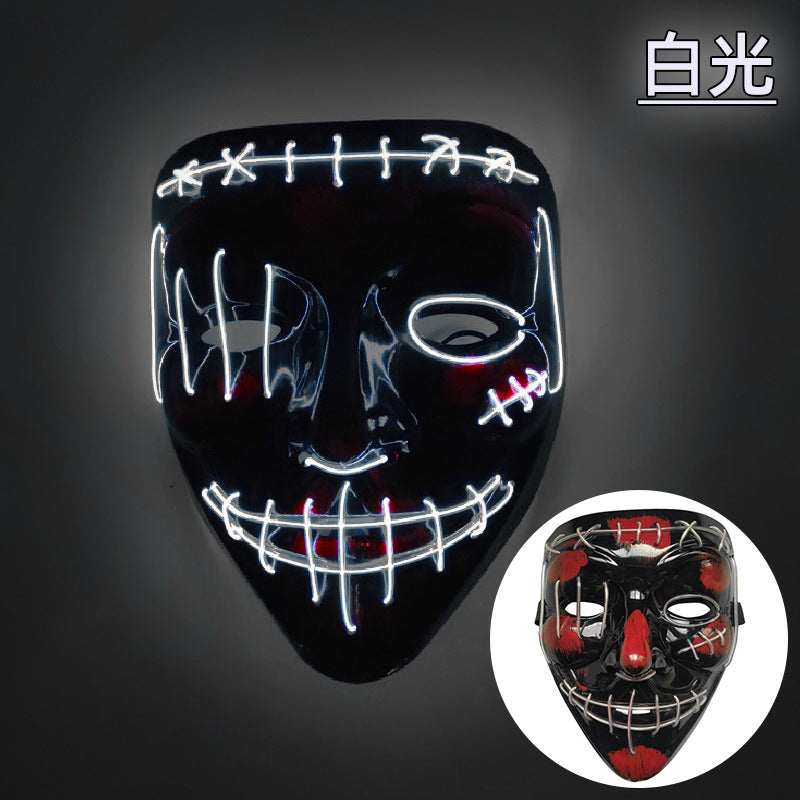 Amazon EL cold light Halloween mask LED luminous black V-shaped mask ghost dance cold light mask in stock
