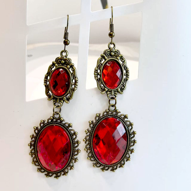 exaggerated Halloween necklace cross-border jewelry Gothic ruby teardrop lace necklace earring set