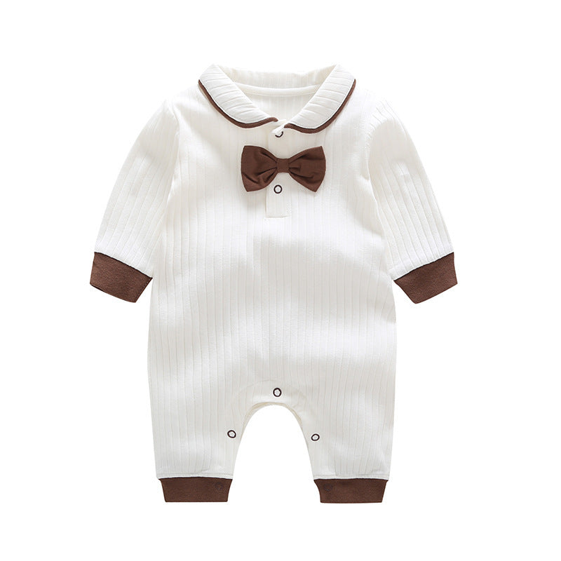 Newborn baby 100-day autumn and winter long-sleeved baby crawling clothes pure cotton jumpsuit new version gentleman bow tie clothes