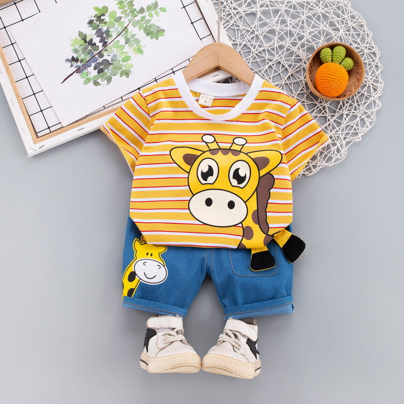 2023 children's clothing summer new style children's clothing boys baby infant suit T-shirt short-sleeved two-piece suit Korean version cross-border