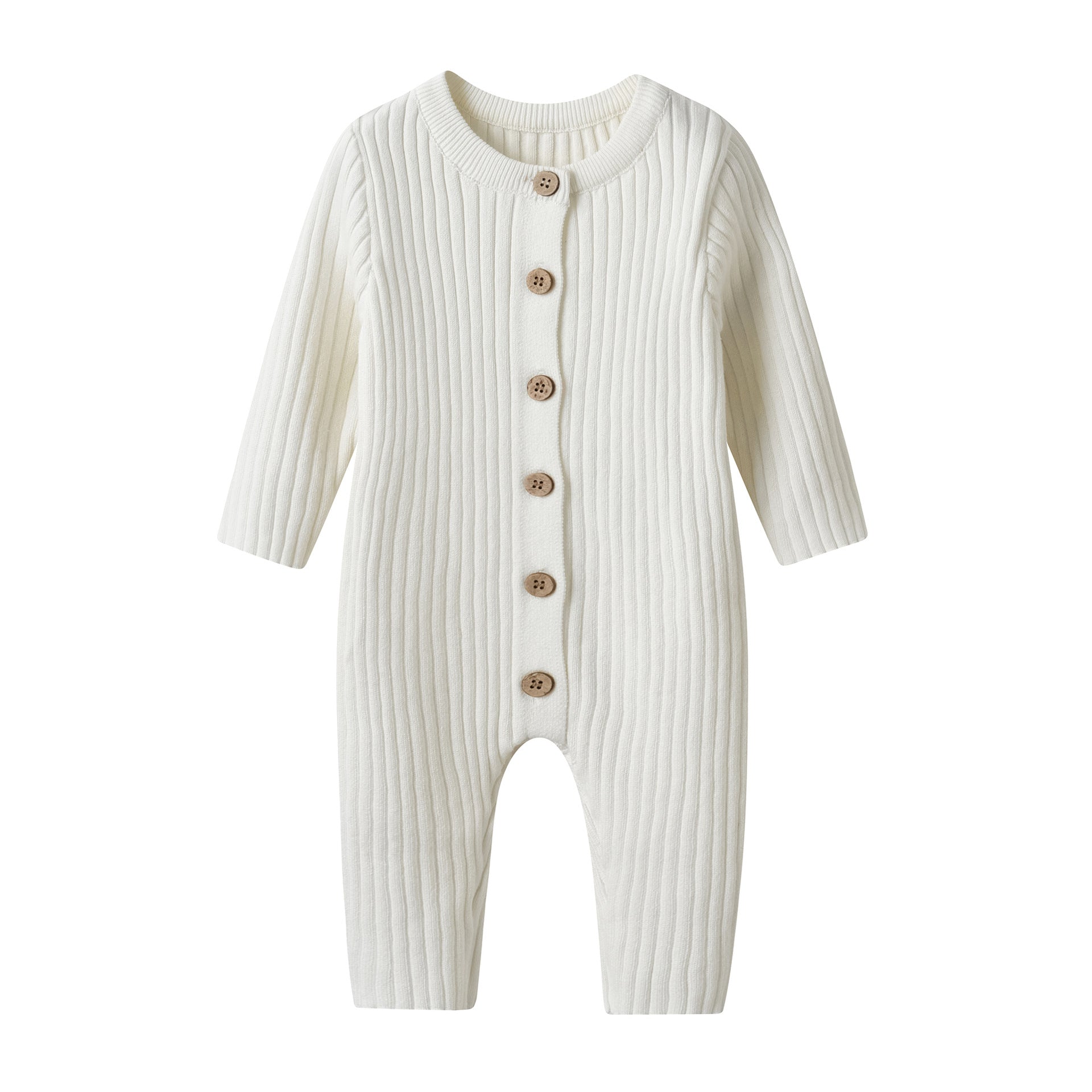 Korean version of ins style baby jumpsuit autumn and winter clothes solid color striped knitted crawling clothes boys and girls baby sweater romper