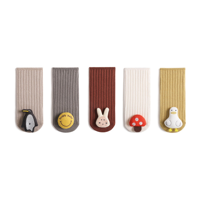 Newborn baby socks 2023 spring new baby socks cute cartoon doll boys and girls mid-tube cotton socks