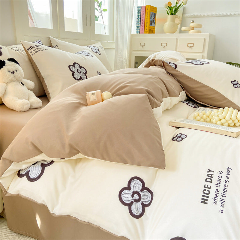 A-grade mother and baby grade four-piece set double-layer yarn pure washed cotton full quilt cover ins style bed sheet dormitory bed sheet 4 three-piece set