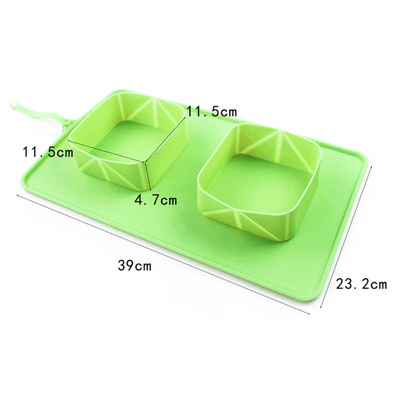 Pet Bowl Silicone Folding Pet Bowl Non-slip Dog Double Bowl Velvet Bag Dog Bowl Outdoor Pet Portable Dog Bowl