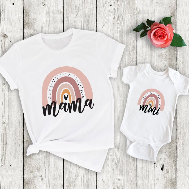 Parent-child summer clothes for a family of three 2022 new pure cotton baby mother and daughter clothes baby fart clothes family clothes T-shirt