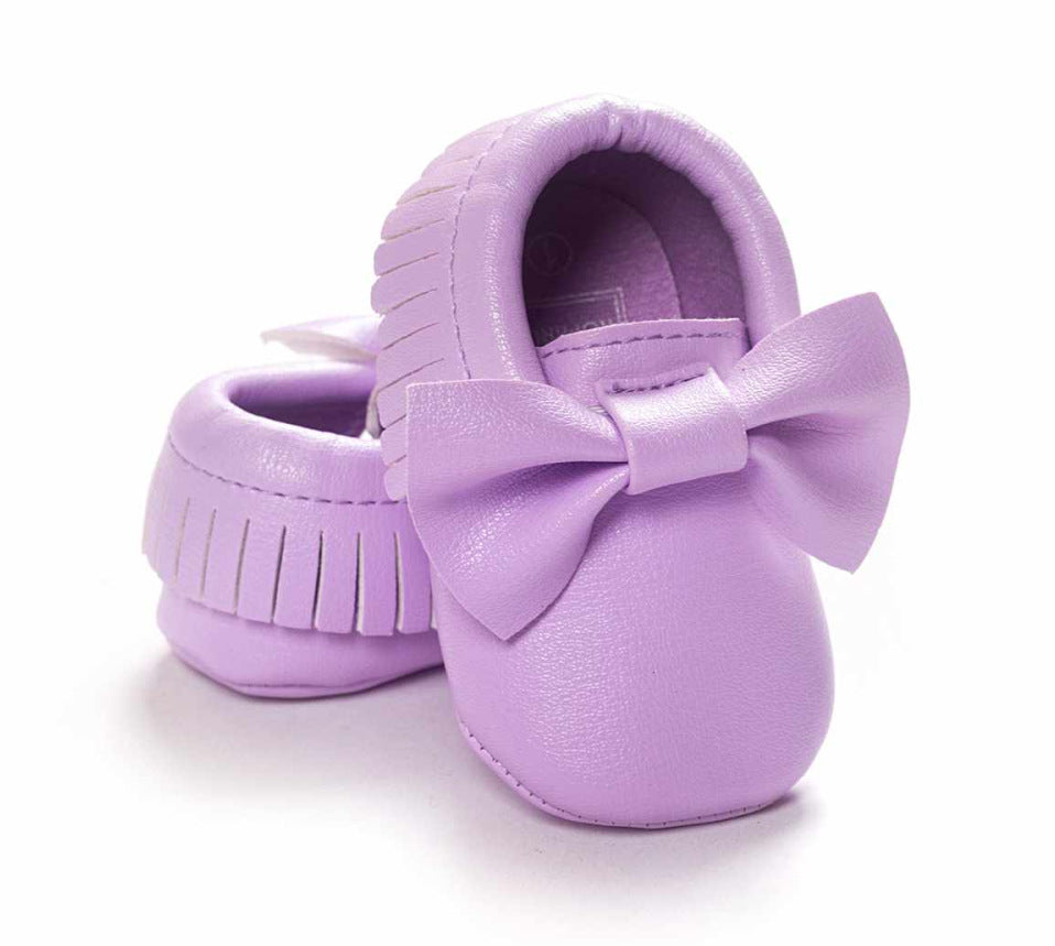 Same style for Xiaoqi! Bowknot PU texture handmade soft bottom tassel toddler shoes baby shoes original single spring and autumn