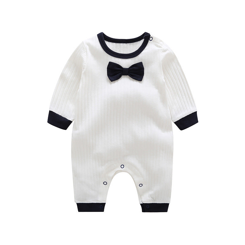 Newborn baby 100-day autumn and winter long-sleeved baby crawling clothes pure cotton jumpsuit new version gentleman bow tie clothes
