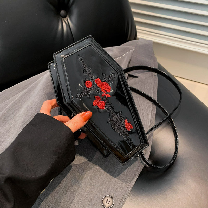 Cross-border 2024 new Halloween cross PU coffin bag European and American fashion personality funny shoulder messenger bag