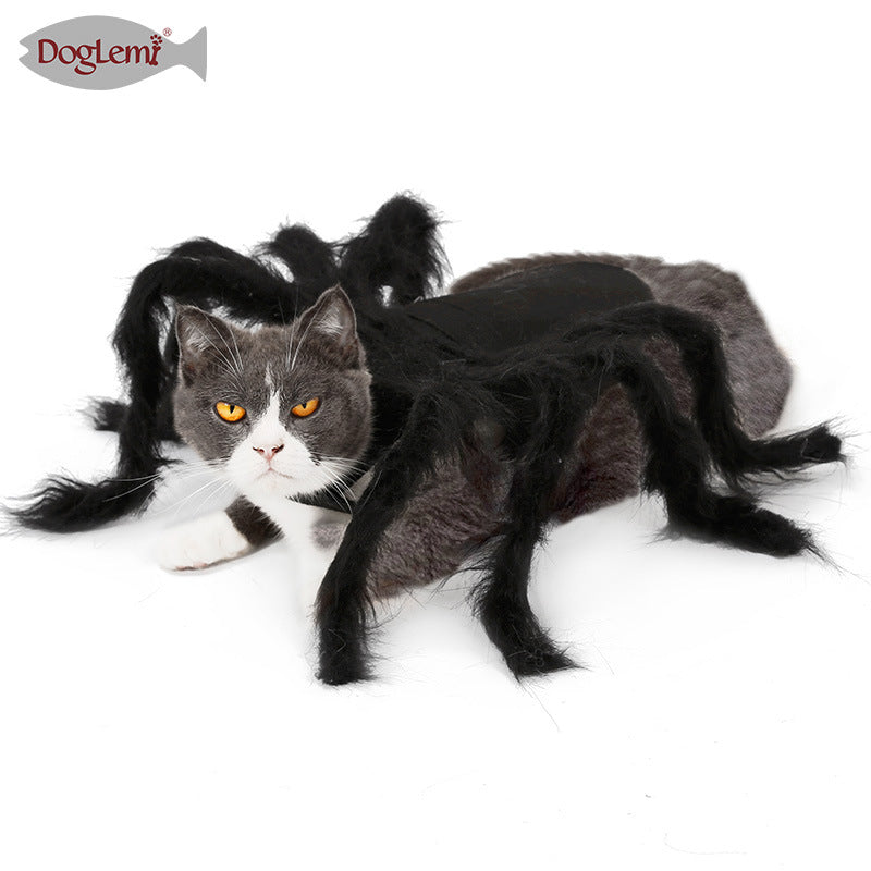 Halloween hot selling pet spider clothes for dogs and cats horror simulation plush spider transformation costume pet accessories