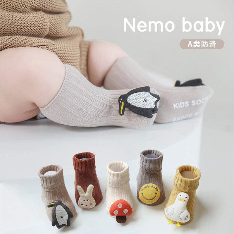 Newborn baby socks 2023 spring new baby socks cute cartoon doll boys and girls mid-tube cotton socks