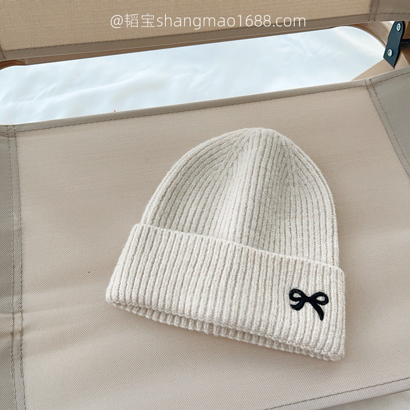 2025 new children's knitted hat winter embroidery cotton yarn hat baby girl casual all-match outdoor warm cold hat