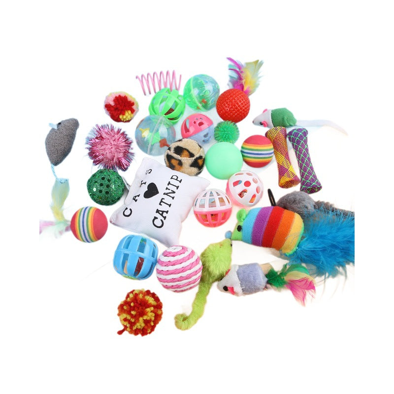 Summary of cat toy combination accessories Plastic bell ball flower drum rainbow ball feather mouse pet cat toy