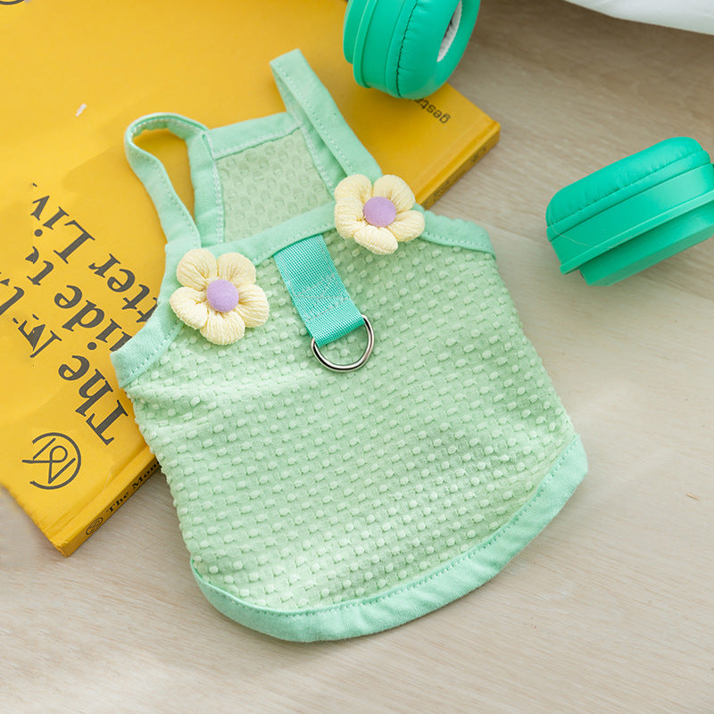Three-dimensional small flower traction sling spring and summer thin dog clothes Teddy Yorkshire terrier small puppy pet clothes