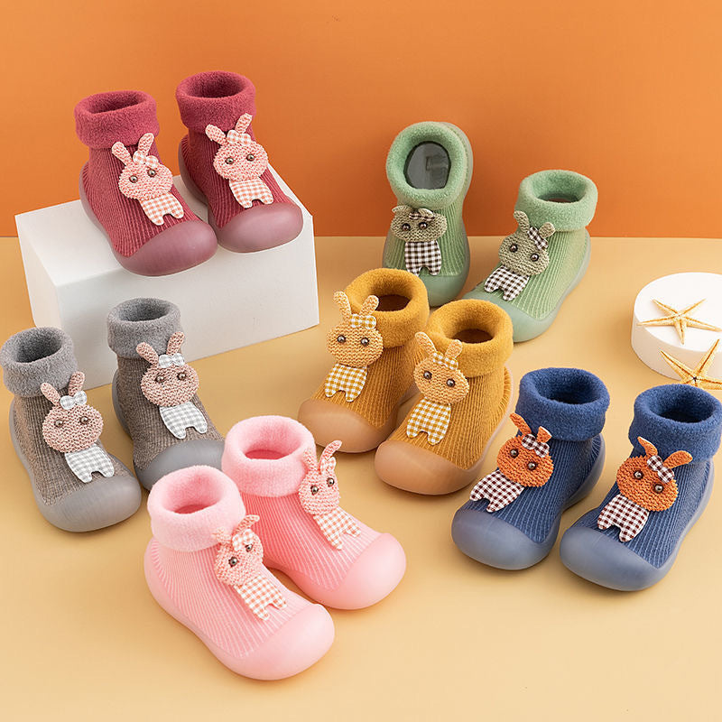 Baby toddler shoes spring and autumn plus velvet baby indoor shoes soft bottom non-slip cotton shoes for men and women eight months 1 year 3 years old