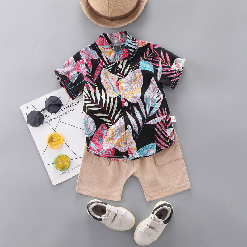 Cross-border children's clothing source manufacturers wholesale summer Korean version of thin baby suits cartoon trendy casual two-piece suits