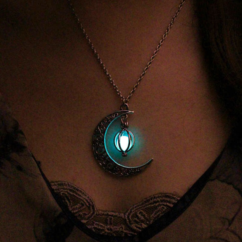 European and American explosion models luminous moon pumpkin creative pendant Luminous women's necklace Christmas Halloween gift jewelry