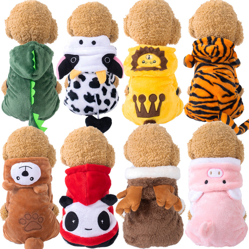 Pet clothes transformation clothes coral fleece autumn and winter dinosaur four-legged dog winter clothes cat pet clothes wholesale