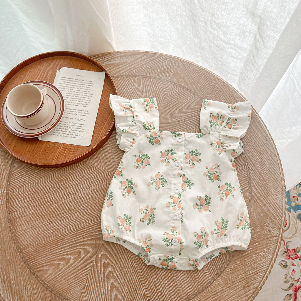 Ins baby summer new Korean version of the bag fart clothing female baby lace flying sleeve jumpsuit foreign style floral romper